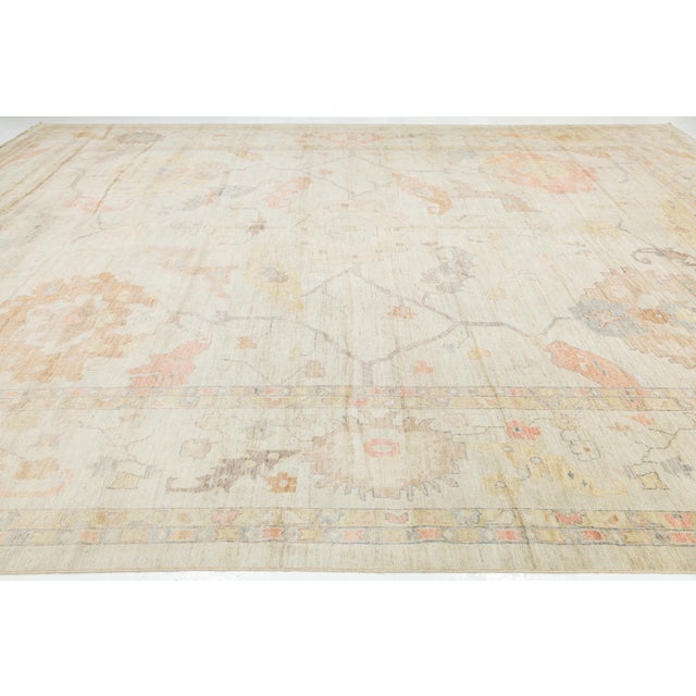Ethereal Modern Oushak Style Handmade Wool Area Rug Pastels & Earth Tones 14x19 For Sale - Image 9 of 11