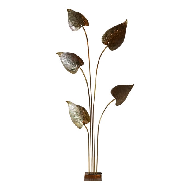 Floor Lamp with Brass Leaves attributed to Carlo Giorgi for Bottega Gadda, 1970s For Sale