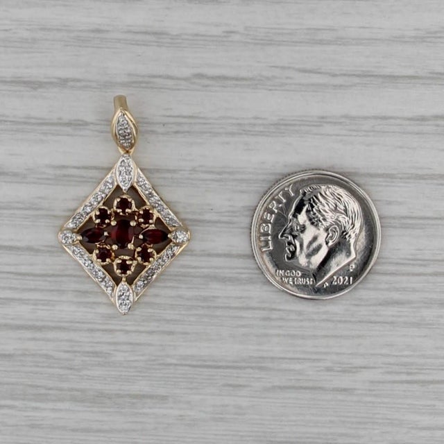 0.71ctw Garnet Diamond Cluster Pendant 14k Yellow Gold Drop For Sale - Image 4 of 5