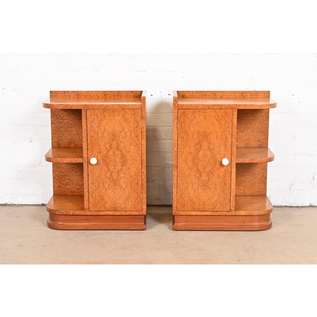 French Art Deco Burl Wood Nightstands in the Manner of Maison Dominique