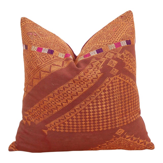 Ludhiana Chevron, Antique Phulkari Embroidered Pillow Cover For Sale