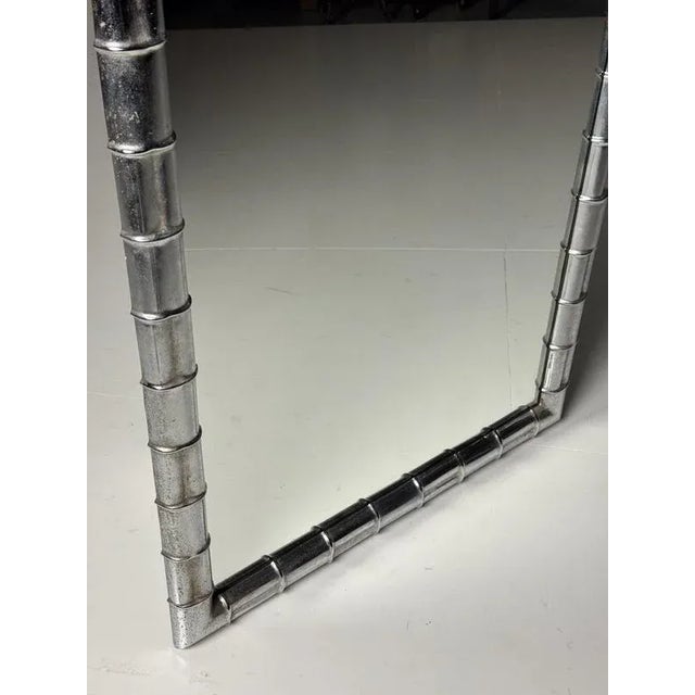 Large Chrome Faux Bamboo Mirror For Sale - Image 10 of 17