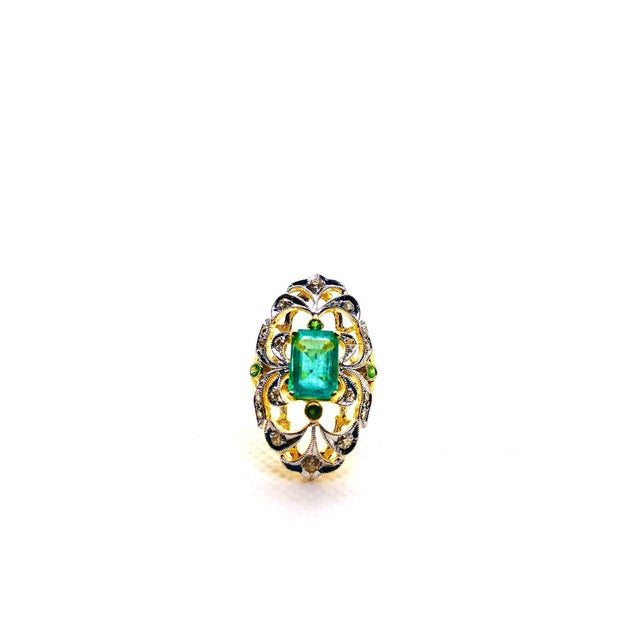 Emerald Bochic “Capri” Vintage Natural Diamond & Emerald Vintage Retro Ring Set In 18K For Sale - Image 8 of 11