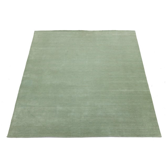 Apadana's Modern Gabbeh Hand-Loom Wool Area Rug in Muted Sage Green For Sale - Image 4 of 11