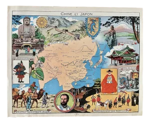 Illustrated Map of China and Japan by Émile-Joseph-Porphyre Pinchon, 1948