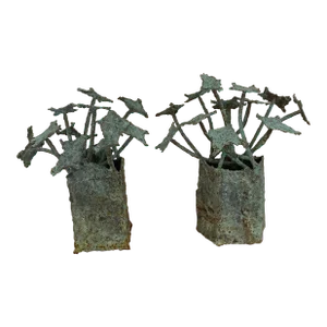 Pair of Early 21st Century Bronze Artist Made Brutalist Style Flower Sculpture