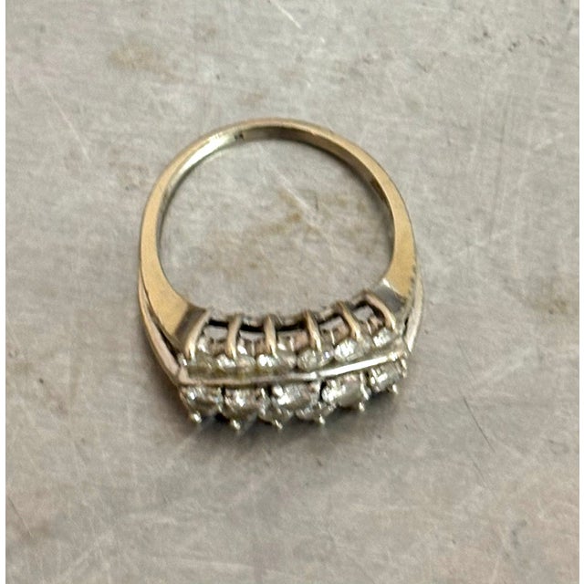 1980s 14k white gold diamond cluster ring w/ three rows of 17 total diamonds. Excellent condition. Size 8.