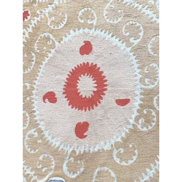 Textile Vintage Embroidered Neutral Tan Suzani From Asian For Sale - Image 7 of 9