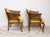 Mid-century curved cane back Hollywood Regency, French Provincial barrel chairs. Plush gold tufted velvet seat and...