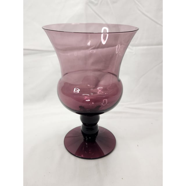 Traditional Vintage Morgantown Amethyst Crystal Glass Pedestal Flower Vase For Sale - Image 3 of 7