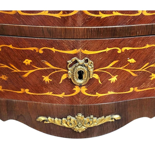 Antique French Louis XV Style Bronze & Inlaid Verde Marble Top Nighstand Chest For Sale - Image 12 of 14