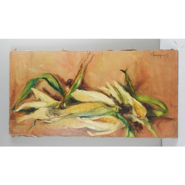 Mid 20th Century Vintage Impressionist Corn Still Life Painting For Sale - Image 5 of 5
