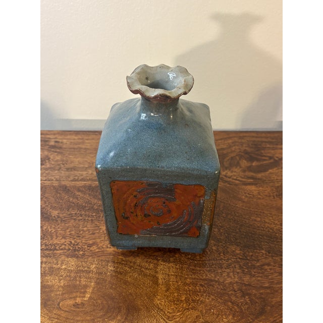 Mid 20th Century Vintage Mid-Century Studio Ceramic Vase, Sculptural Blue Glaze For Sale - Image 5 of 7