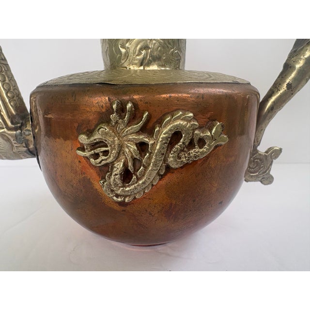 Mid 20th Century Vintage Tibetan Copper & Brass Dragon Ewer Teapot With Chained Lid For Sale - Image 5 of 11
