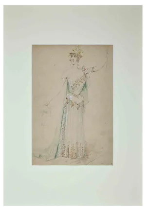 Alfredo Edel, Theatrical Costume, Original Pencil Drawing, 1895