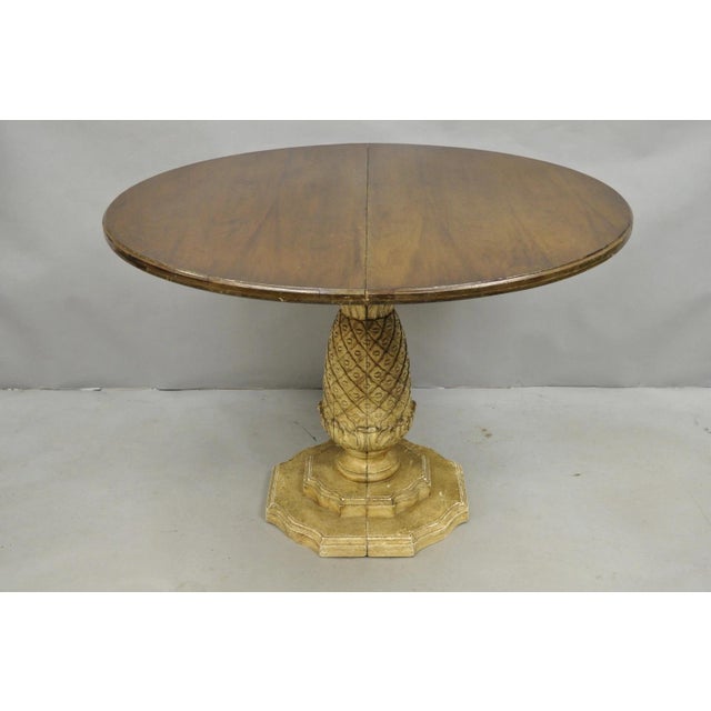 Hollywood Regency Carved Wood Pineapple Demilune Console Hall Tables - A Pair For Sale - Image 13 of 18