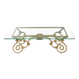 Vintage Iron Coffee Table with Glass Top For Sale
