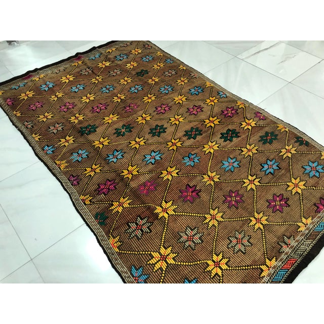 Chocolate 1960s Vintage Turkish Handmade Kilim Rug - 5′2″ × 8′6″ For Sale - Image 8 of 11