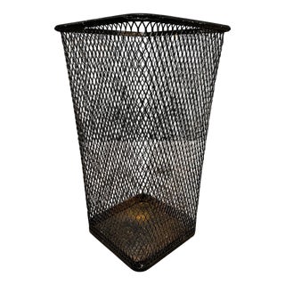 Mid 20th Century Industrial Wire Mesh Metal Trashcan Wastebasket For Sale