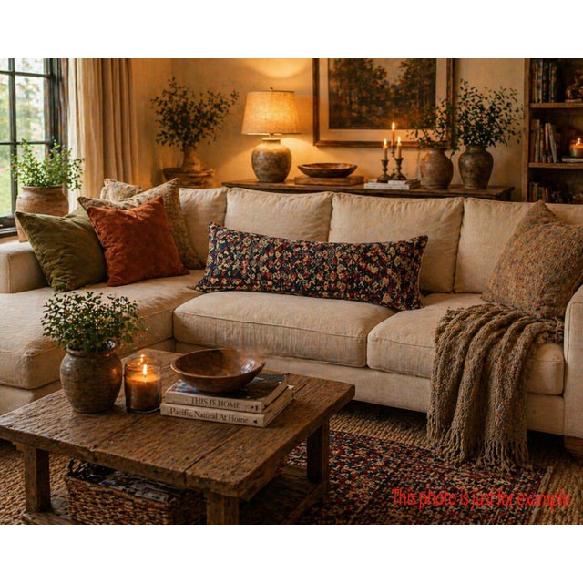 Early 20th Century Authentic Persian Rug Cushion Cover – Hand Knotted Wool on Cotton Pillow Case -14'' X 42'' For Sale - Image 5 of 10