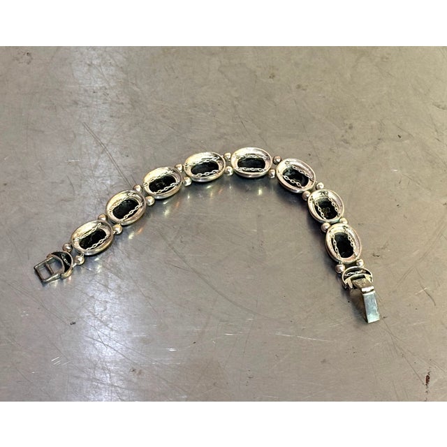 Metal Sterling Silver & Onyx Link Bracelet For Sale - Image 7 of 7
