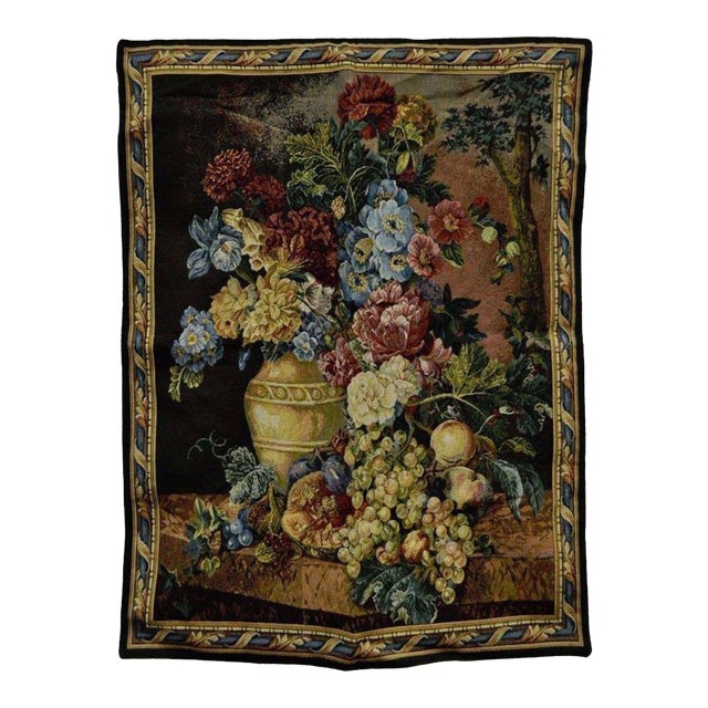 30" X 26" French Wall Hanging Tapestry Jacquard Aubusson Floral Still