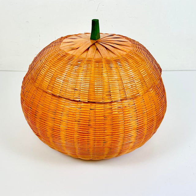 Wood 1970s Vintage Boho Chic Americana Halloween Wicker Pumpkin Basket, Large Scale For Sale - Image 7 of 14