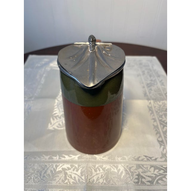 1930s Vintage Ceramic Jug With Pewter Lid For Sale - Image 5 of 6