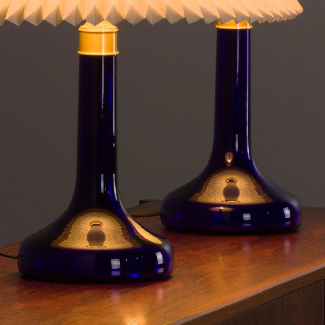 Deep Blue Table Lamps by Holmegaard for Le Klint, Denmark, 1970s, Set of 2 For Sale - Image 6 of 12