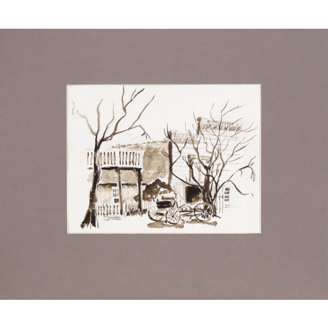 American Carriage Outside the St Charles Saloon - Columbia Ca - Monochrome Watercolor For Sale - Image 3 of 8