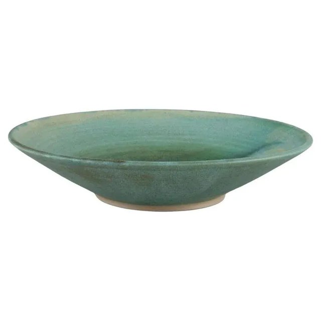 Trosa, Kvarn, Sweden. Large unique stoneware bowl. Eggshell glaze in green and blue tones. Hand-turned, hand-glazed. For...