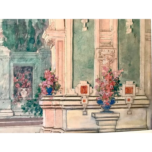 Antique Italian Neoclassical Architectural Garden Courtyard Watercolor Painting For Sale In New York - Image 6 of 7