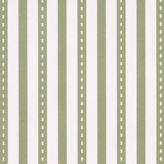 Traditional Sample - Schumacher Mathis Ticking Stripe Wallcovering In Leaf For Sale - Image 3 of 6