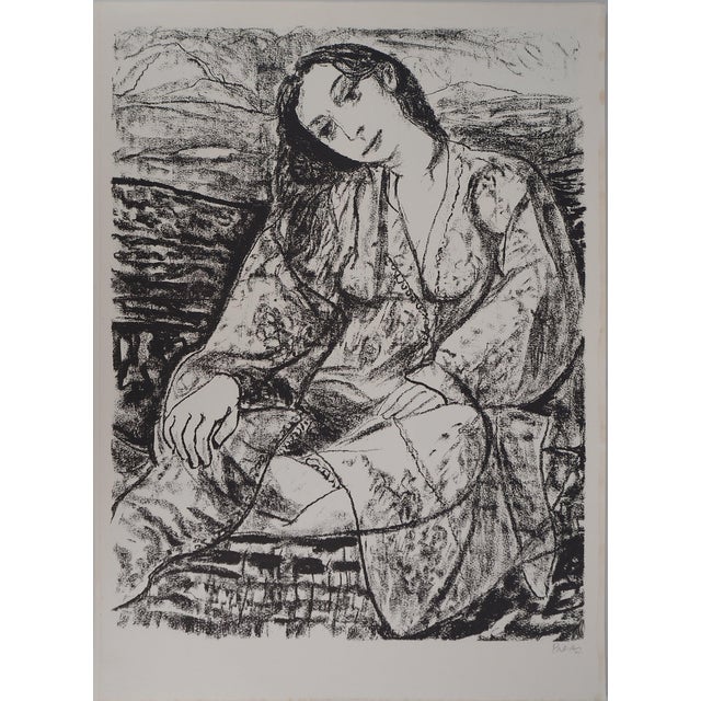 Leopoldo Presas, Romantic Young Woman, Lithograph For Sale