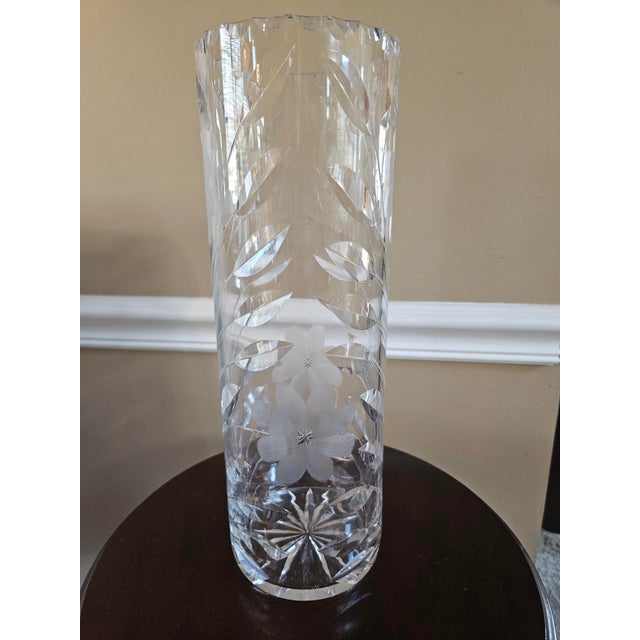 Antique American Brilliant Cut Daisy & Leaf Cylinder Vase For Sale - Image 4 of 8