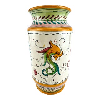 Vintage 1960's Italian Hand Painted Ceramic Vase For Sale