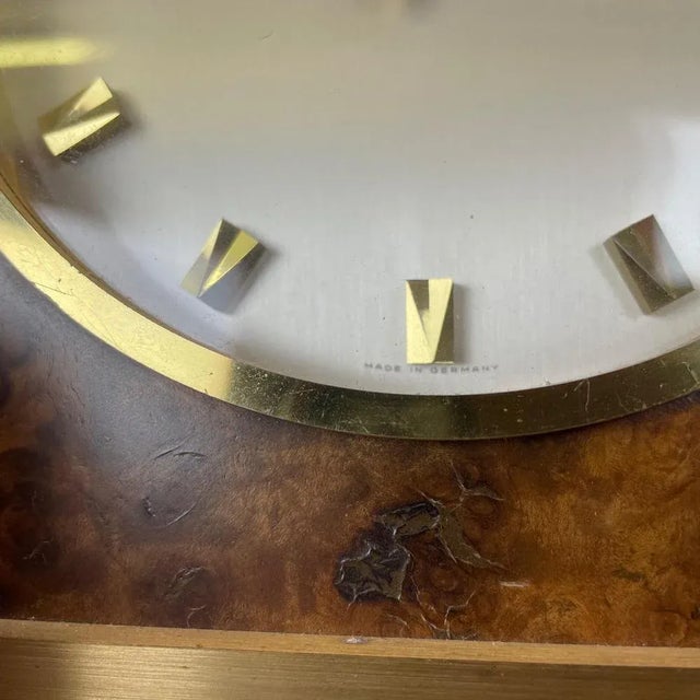 Hollywood Regency Brass & Walnut Table Clock from Kienzle, Germany, 1960s For Sale - Image 10 of 18