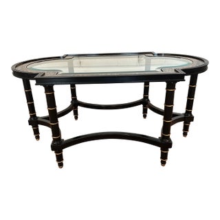 Kindel Furniture Neoclassical Black With Gold Coffee Table With Beveled Glass For Sale