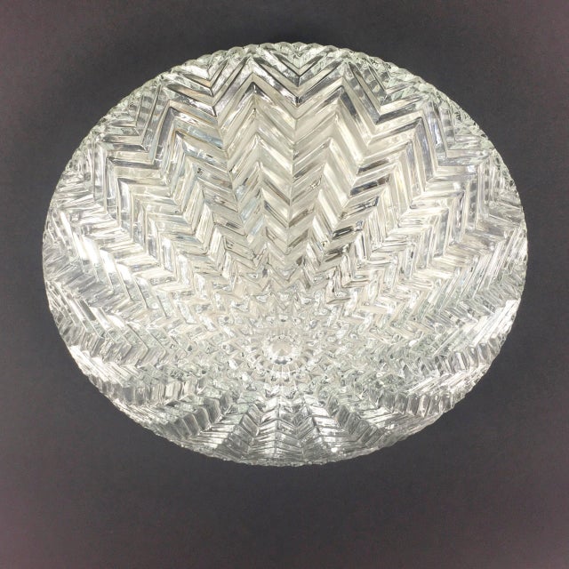 Mid-Century Modern Mid-Century Art Deco Geometric Transparent Glass Flush Mount from Limburg, Germany, 1970s For Sale - Image 3 of 10