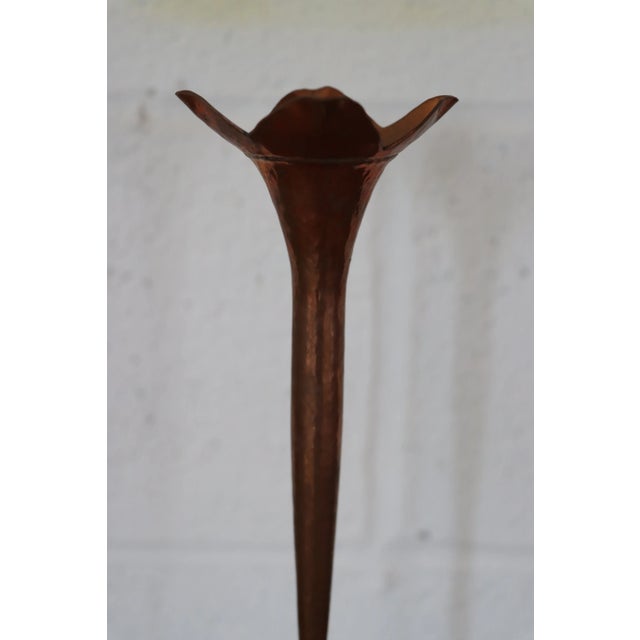 Arts & Crafts Copper Hand-Hammered Candlesticks in floral design