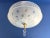 Petite 1940s acid etched and cut glass flush mount ceiling light in a translucent matte finish with chic inverted circles...