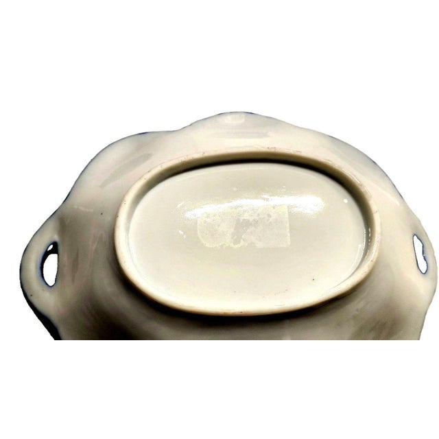 Early 20th Century Nippon Moriage Hand Painted Cobalt Blue Gilt Floral Oval Porcelain Dish 1910-30s For Sale - Image 5 of 8