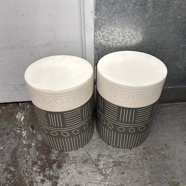 Contemporary Uttermost Hieroglyphics Garden Stools, Pair For Sale - Image 3 of 12