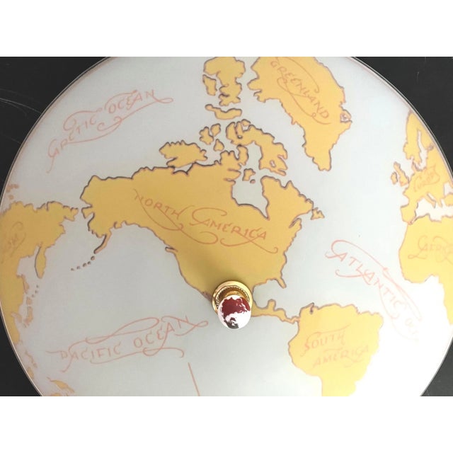 Exceptional, large early mid century matte frosted glass globe ceiling light reverse painted in sunny golden yellow and...