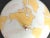 Exceptional, large early mid century matte frosted glass globe ceiling light reverse painted in sunny golden yellow and...