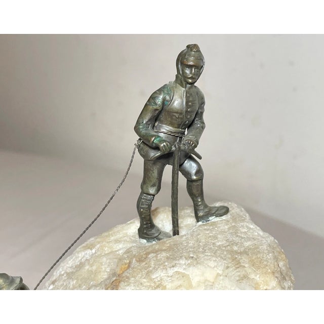 Antique 1800's Austrian Bronze Mineral Stone Figure Alpinists Climbers Statue For Sale - Image 4 of 12