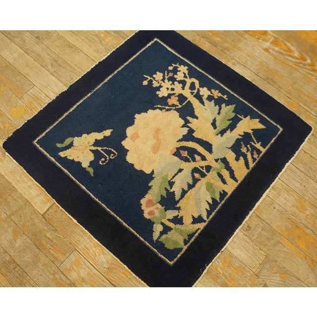 Early 20th Century 1920s Black Floral Modern Antique Chinese Peking Rug 2' 0'' X2' 0'' Hand Knotted Wool Carpet For Sale - Image 5 of 11