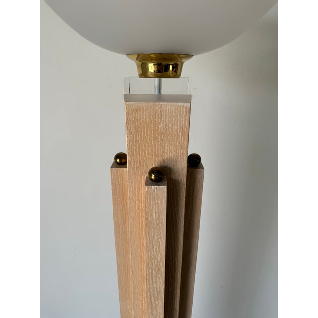 1980's Italian Postmodern Wood & Glass Shade Torchiere Floor Lamp For Sale - Image 9 of 11