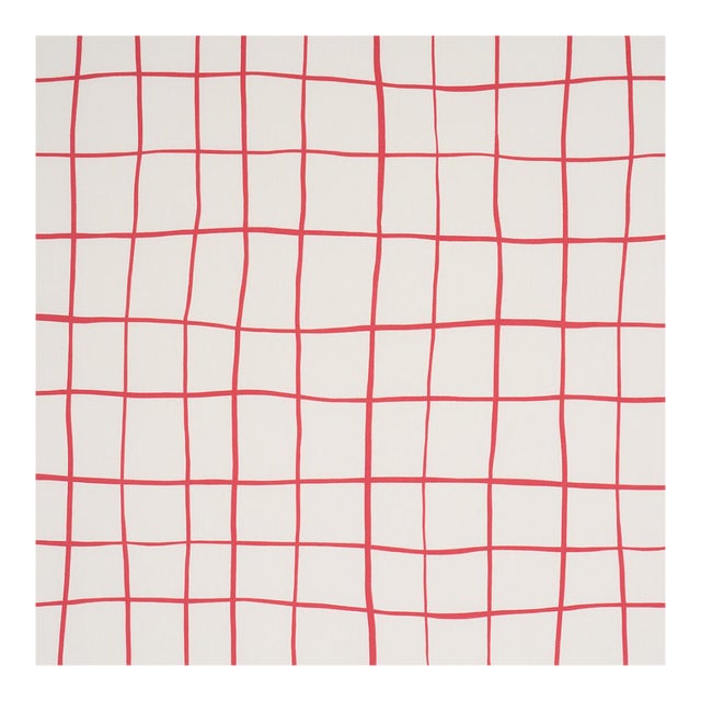 Schumacher X Miles Redd Painterly Windowpane Fabric in Red For Sale