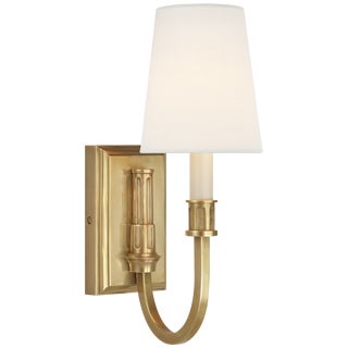 Thomas O'Brien for Visual Comfort Signature Modern Library Sconce in Hand-Rubbed Antique Brass with Linen Shade For Sale